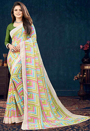 Digital Printed Georgette Saree in Multicolor
