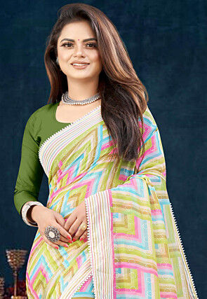 Digital Printed Georgette Saree in Multicolor