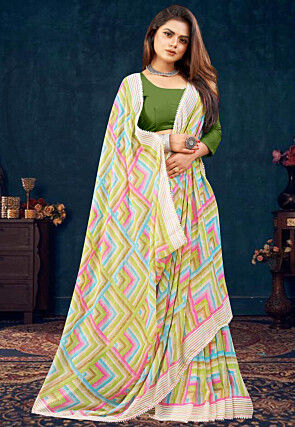 Digital Printed Georgette Saree in Multicolor