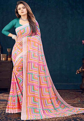 Digital Printed Georgette Saree in Multicolor