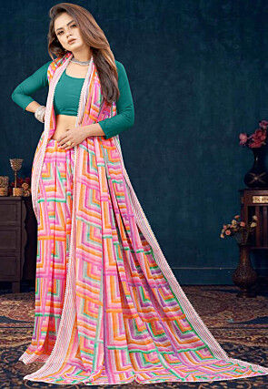 Digital Printed Georgette Saree in Multicolor