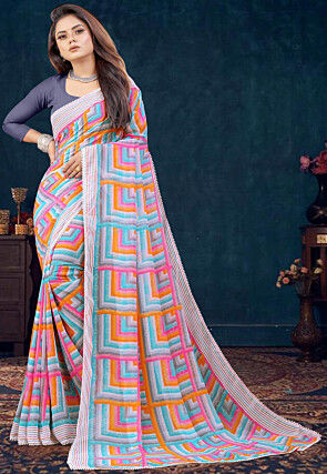 Digital Printed Georgette Saree in Multicolor