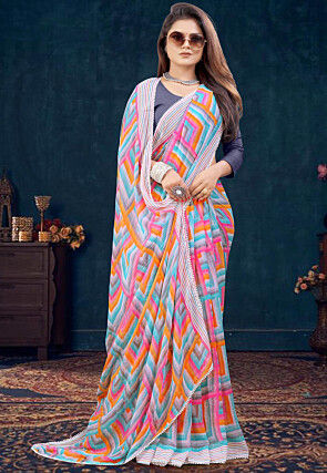 Digital Printed Georgette Saree in Multicolor