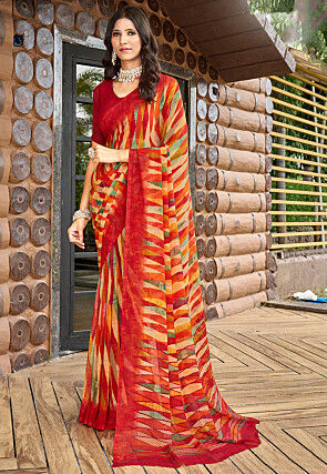 Digital Printed Georgette Saree in Multicolor