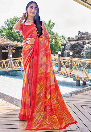 Digital Printed Georgette Saree in Multicolor