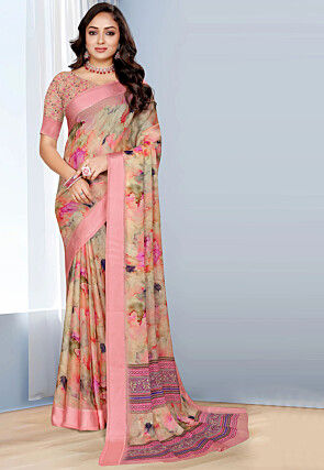Digital Printed Georgette Saree in Multicolor