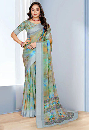 Digital Printed Georgette Saree in Multicolor