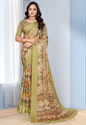 Digital Printed Georgette Saree in Multicolor