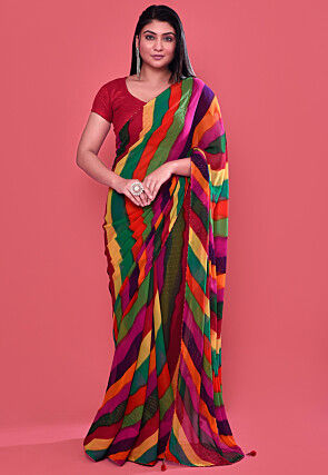 Digital Printed Georgette Saree in Multicolor