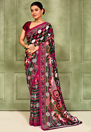 Digital Printed Georgette Saree in Multicolor