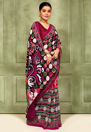 Digital Printed Georgette Saree in Multicolor