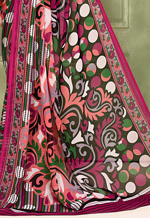 Digital Printed Georgette Saree in Multicolor