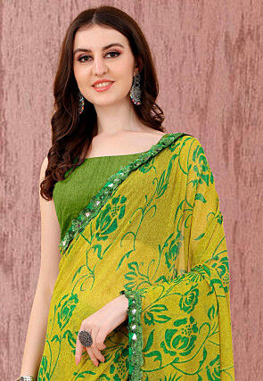Digital Printed Georgette Saree in Mustard