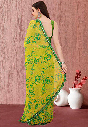 Digital Printed Georgette Saree in Mustard
