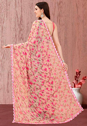Digital Printed Georgette Saree in Peach