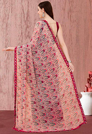 Digital Printed Georgette Saree in Peach