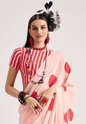 Digital Printed Georgette Saree in Peach