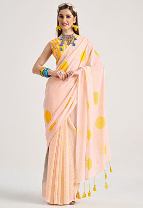 Digital Printed Georgette Saree in Peach