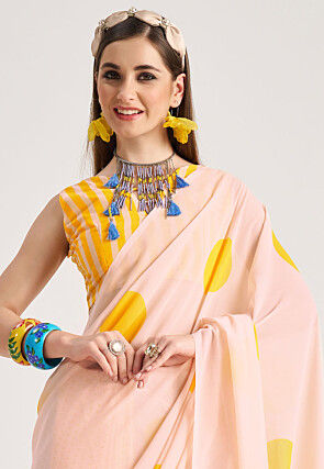 Digital Printed Georgette Saree in Peach