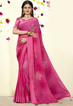 Digital Printed Georgette Saree in Pink