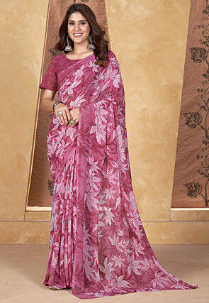 Digital Printed Georgette Saree in Pink