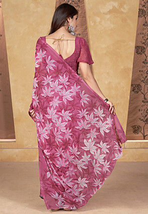 Digital Printed Georgette Saree in Pink