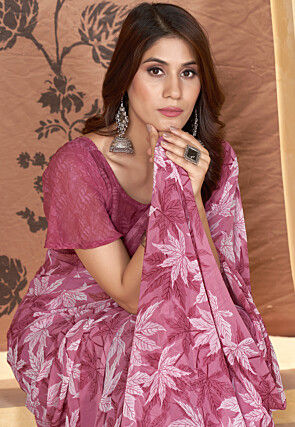 Digital Printed Georgette Saree in Pink
