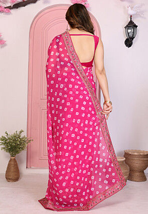 Tie Dye Printed Georgette Saree in Pink