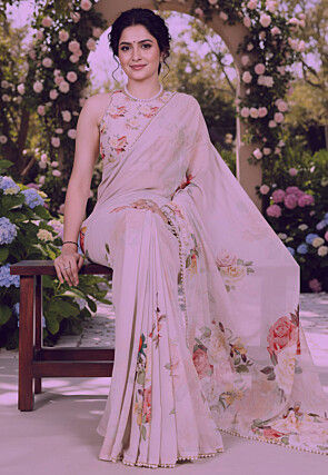 Digital Printed Georgette Saree in Pink