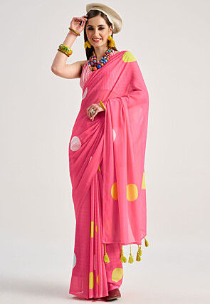 Digital Printed Georgette Saree in Pink