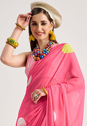 Digital Printed Georgette Saree in Pink