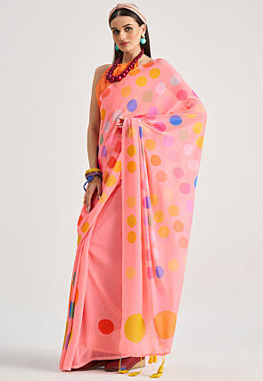 Digital Printed Georgette Saree in Pink