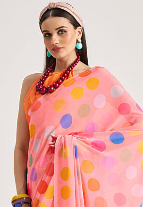 Digital Printed Georgette Saree in Pink