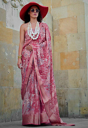 Digital Printed Georgette Saree in Pink