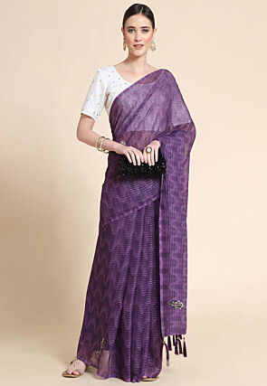 Digital Printed Georgette Saree in Purple