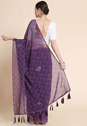 Digital Printed Georgette Saree in Purple