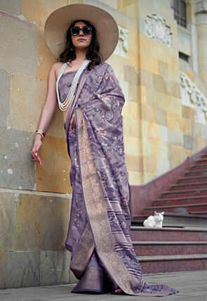Digital Printed Georgette Saree in Purple
