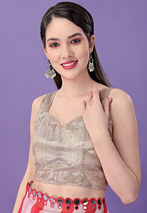 Digital Printed Georgette Saree in Red and White