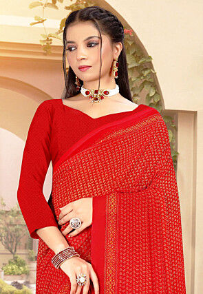 Digital Printed Georgette Saree in Red