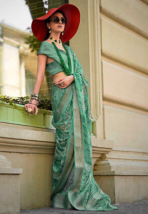 Digital Printed Georgette Saree in Sea Green