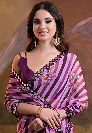 Digital Printed Georgette Saree in Wine