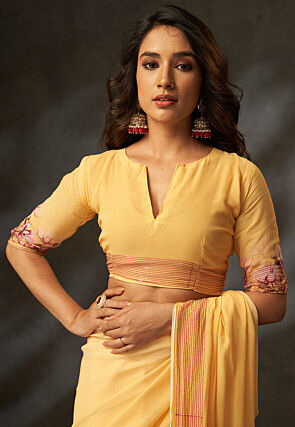 Digital Printed Georgette Saree in Yellow