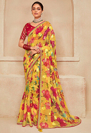 Yellow Silk Georgette Saree