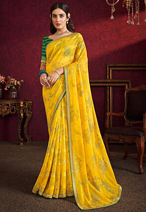 Embroidered Georgette Yellow Saree with Blouse Piece at Rs 999 in