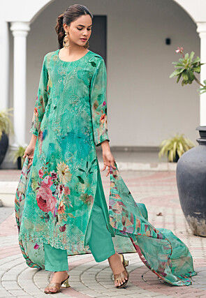 Digital Printed Georgette Scalloped Pakistani Suit in Sea Green
