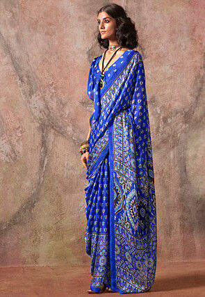 Digital Printed Georgette Silk Saree in Blue