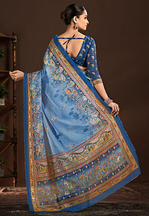 Digital Printed Organza Saree in Blue