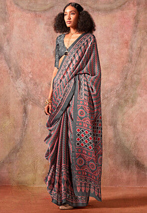 Digital Printed Georgette Silk Saree in Multicolor