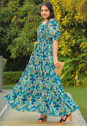 Women Indo Western Colourblocked Tiered Maxi Dress