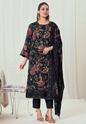 Digital Printed Georgette Pakistani Suit in Black